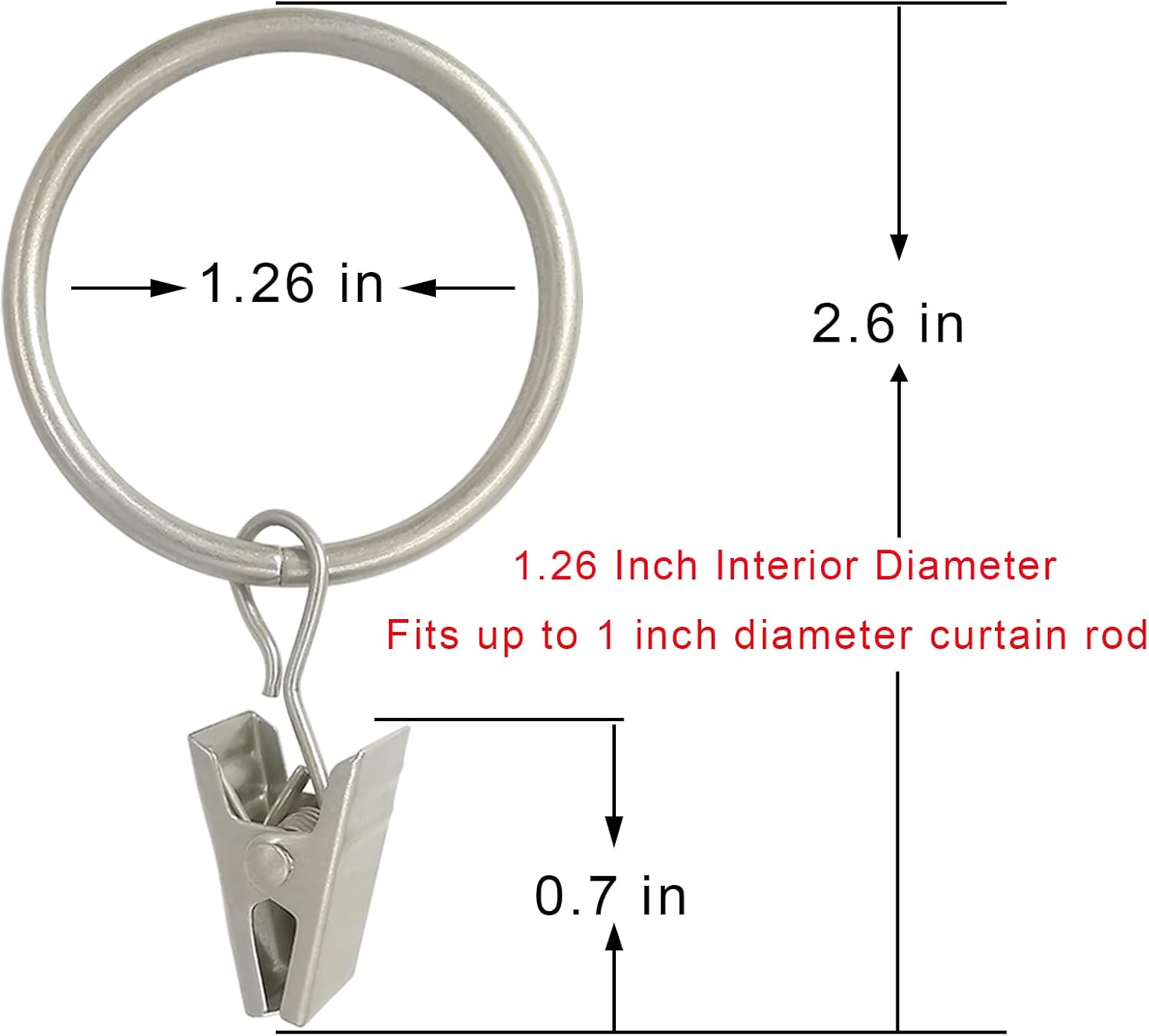 Weekseight 40 Pack Matte Silver Curtain Rings with Clips, Curtain Hooks Hangers