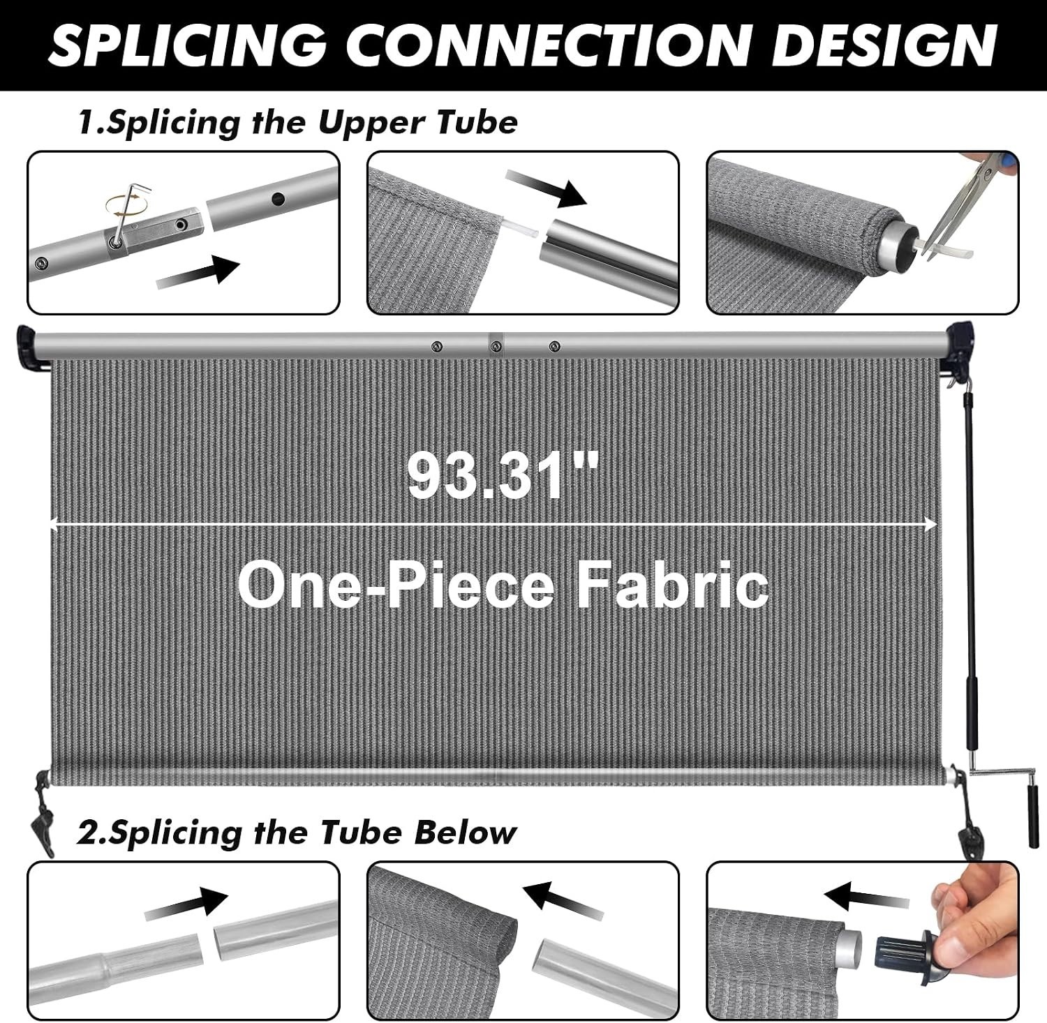 Outdoor Roller Shade 8′ W x 6′ H, Gray Exterior Cordless Patio Shades Roll Up…