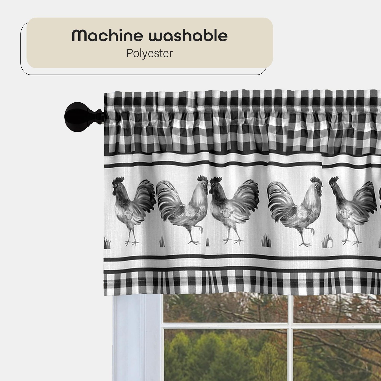 Light Filtering Printed Tier & Valance Window Curtain Set – 58 Inch Length, 3…