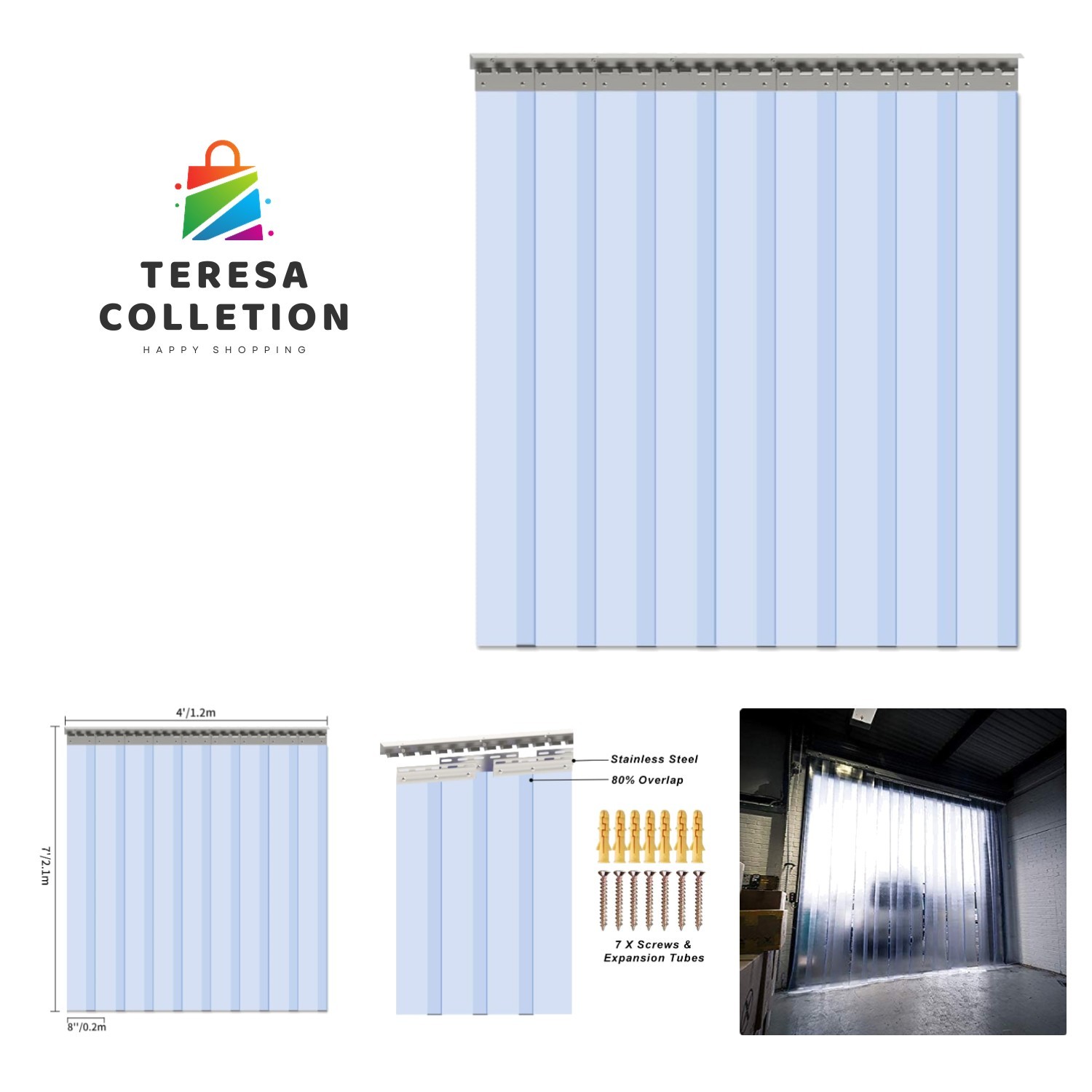 9PCS Strip Door Curtain, 84″ Height X 48″ Width, 0.08 Inch Thickness Standard…