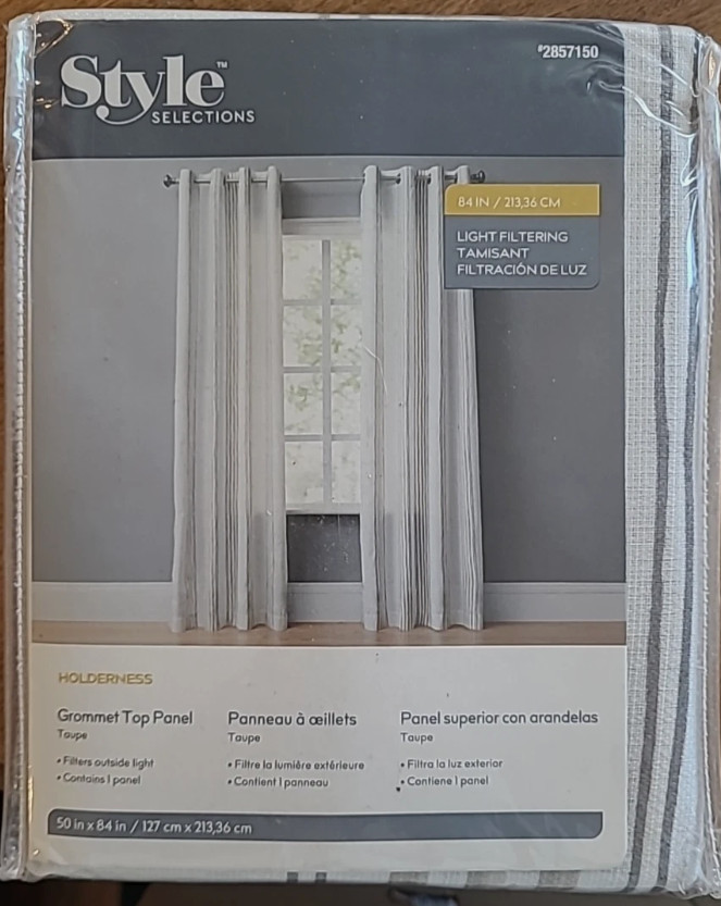 Style Selections Holderness 50″ x 84″ Grommet Top Panel Curtain Taupe *443