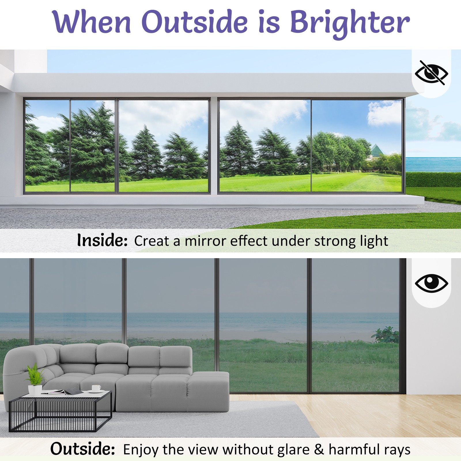 Pigo One Way Mirror Window Film with Glue Tint Reflective Anti UV Glass Stick