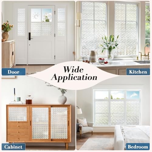 3D Diamond Frosted Glass Window Privacy Film, 17.5 x 78.7 Inch White-star