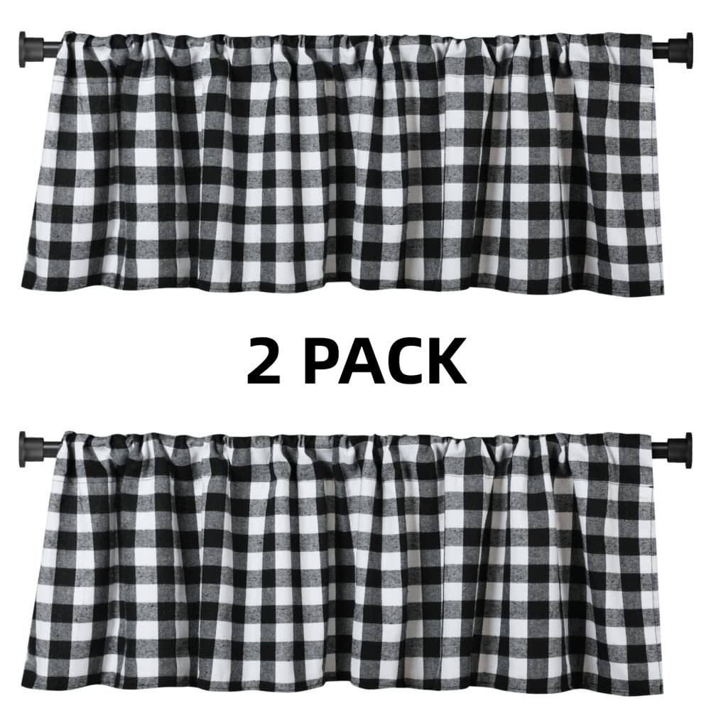 2 Pack Buffalo Check Plaid Window Valances White and Black Farmhouse Design Wind