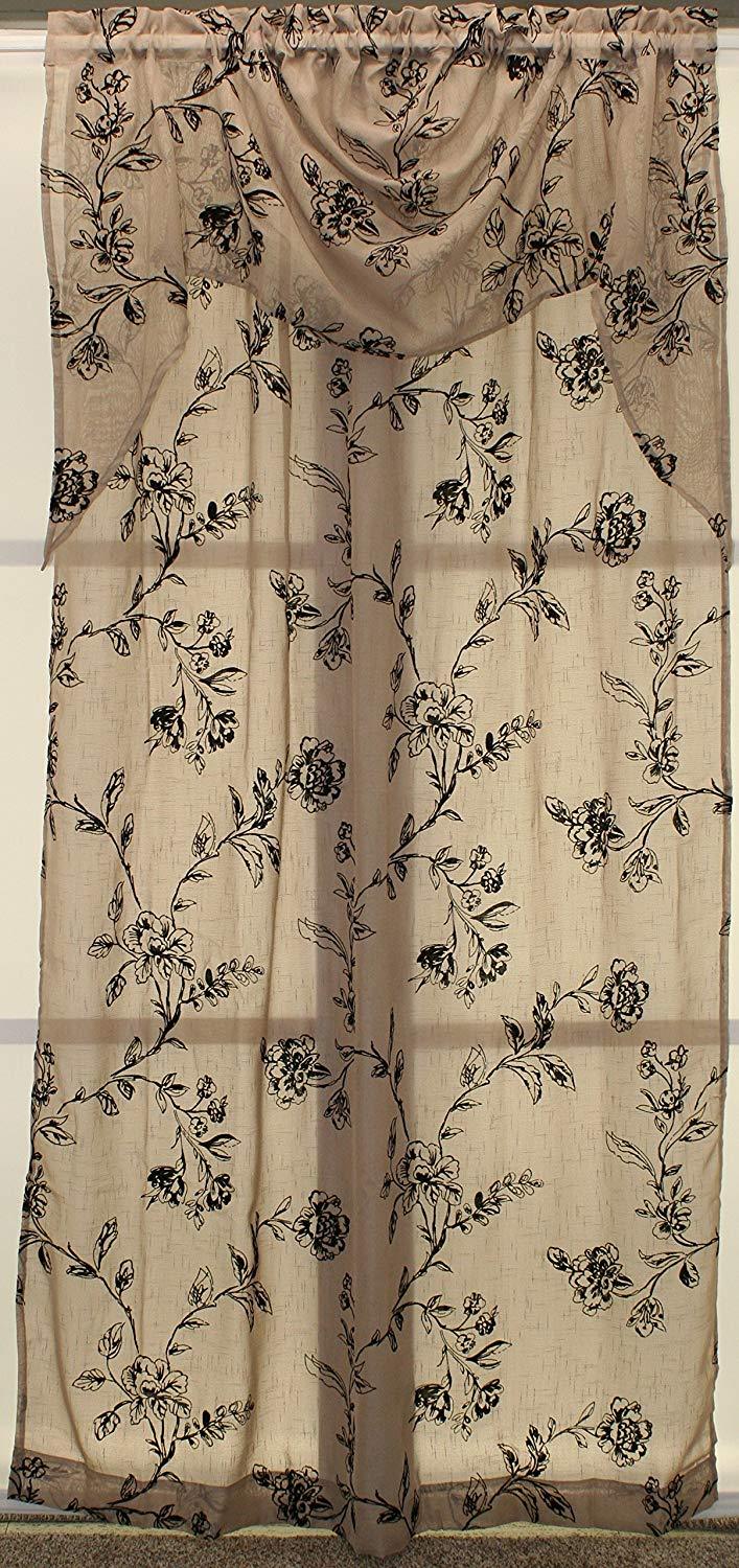 Fenwick Tailored Window Panel OR Swagger Flocked Semi-Sheer Flowers Floral