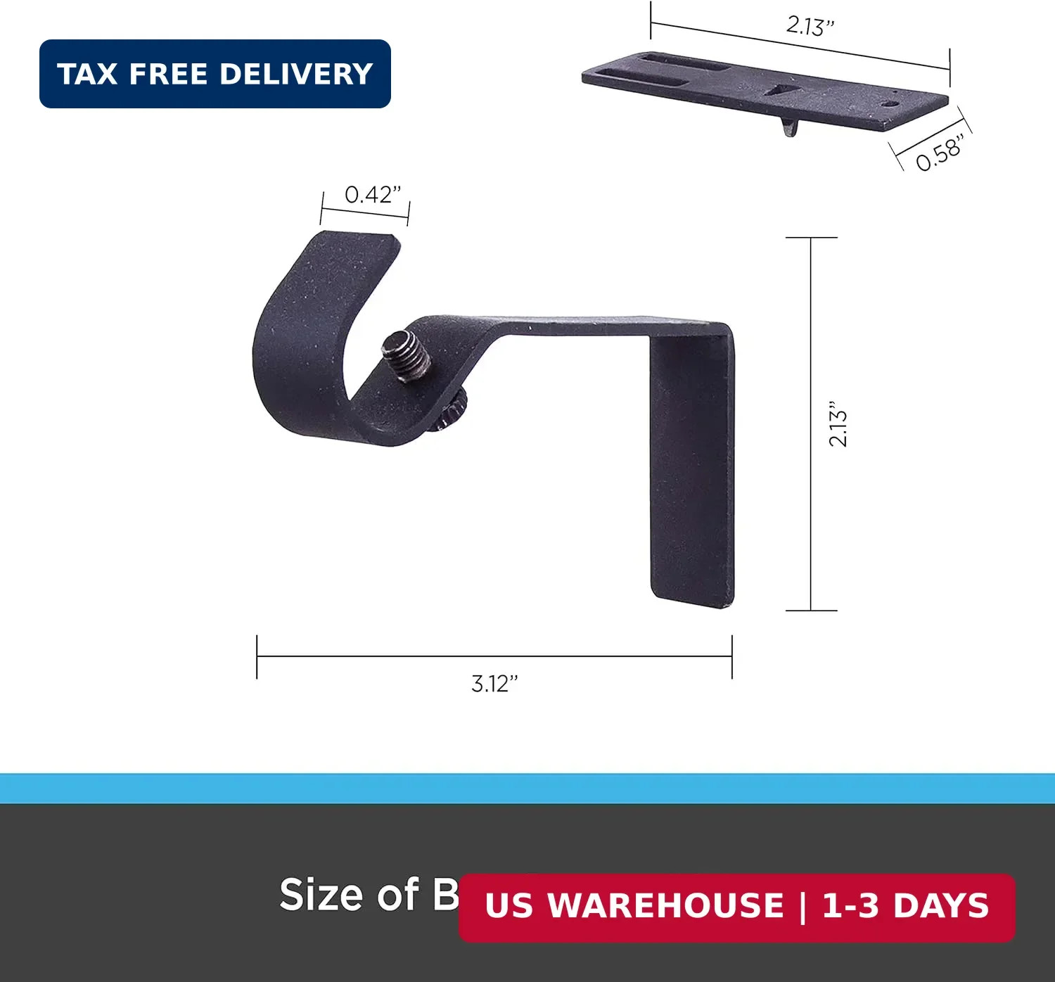 Kenney Fast Fit 5/8″ No Measure Curtain Rod Brackets, Matte Black