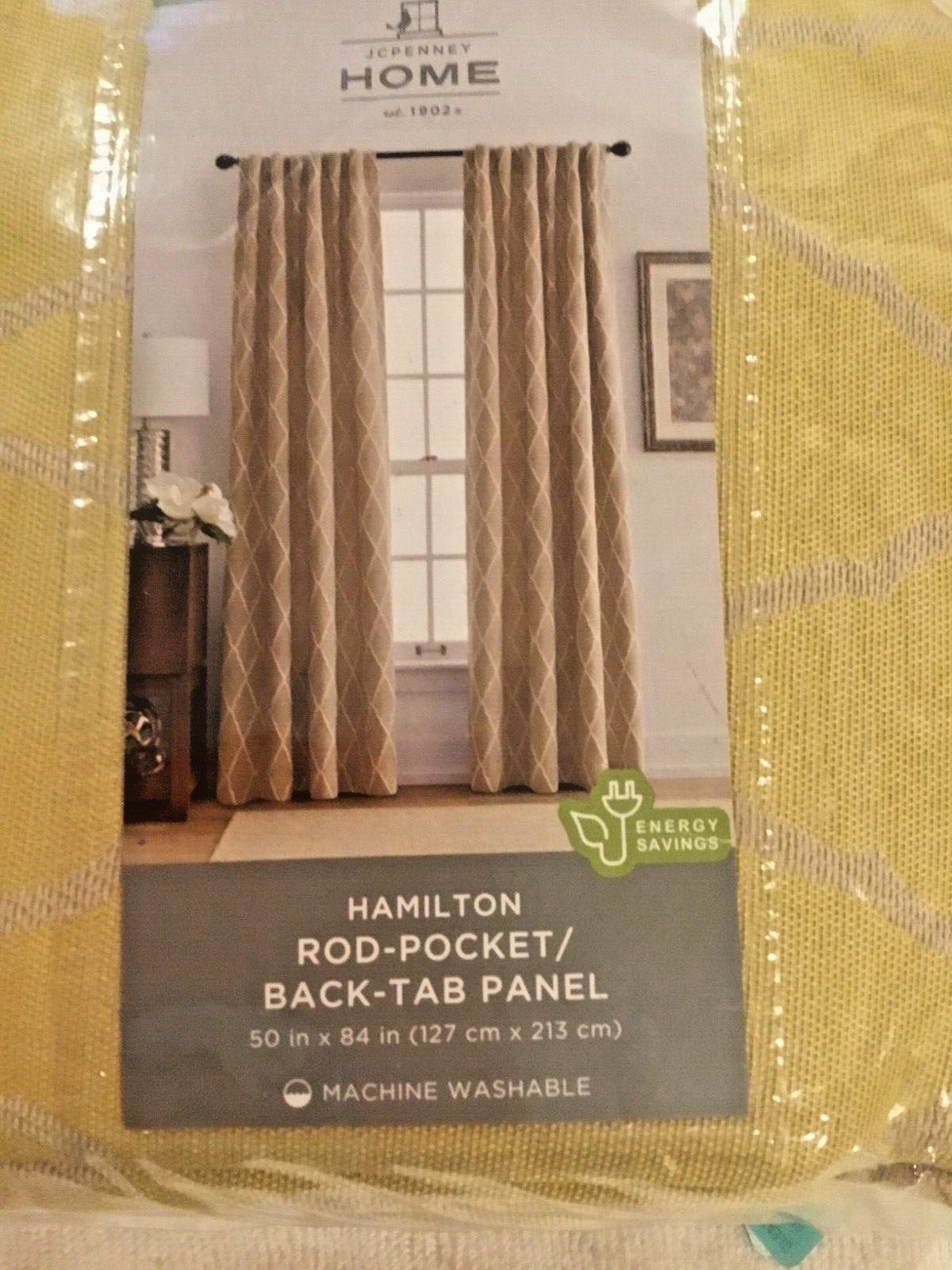 New JCP Home Rod Pocket Back Tab Panel Hamilton Golden Cocoon 50″ x 84″ A2