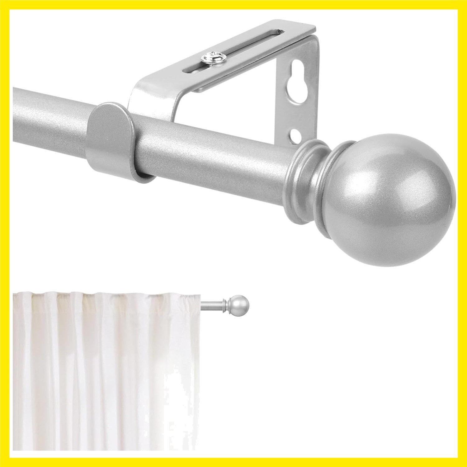 Silver Curtain Rod for Windows 28 to 48 Inch, 5/8 Inch Diameter Adjustable Cu…