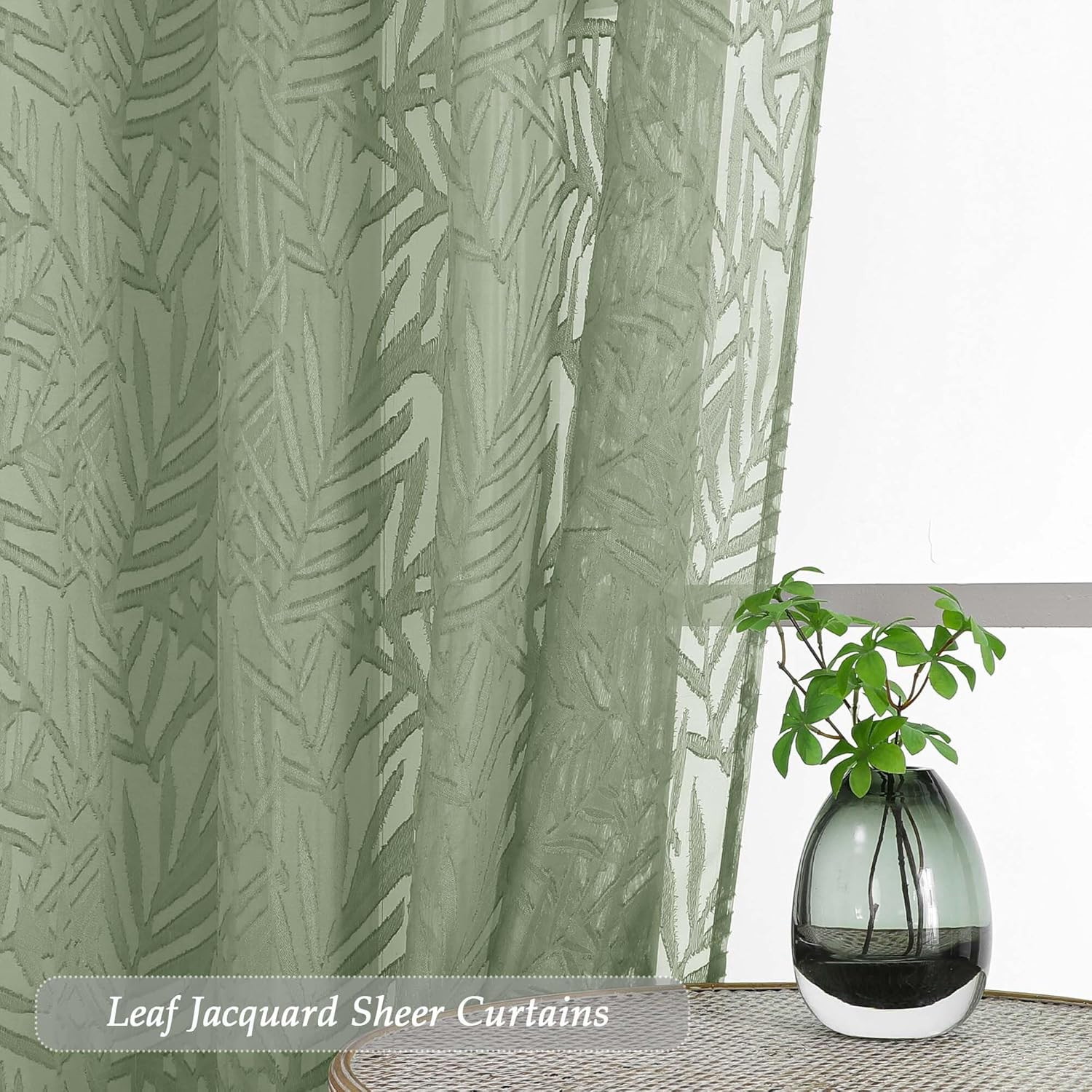 OVZME Sage Green Sheer Curtains 63 Inch Length 2 Panel, Light Filtering Bedroom
