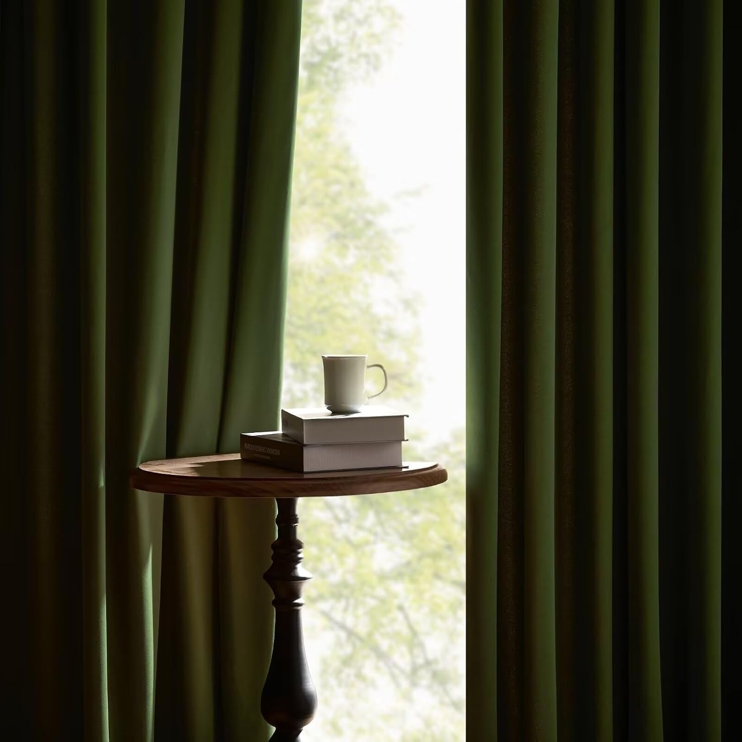 Olive Green Velvet Thermal Insulated Curtains | 2 Panels, 96 inch Length
