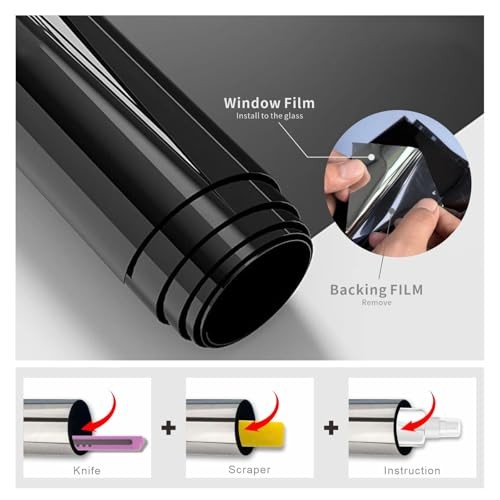 One Way Window Privacy Film, Daytime Mirror Reflective 17.5 x 78.7 Inch Black