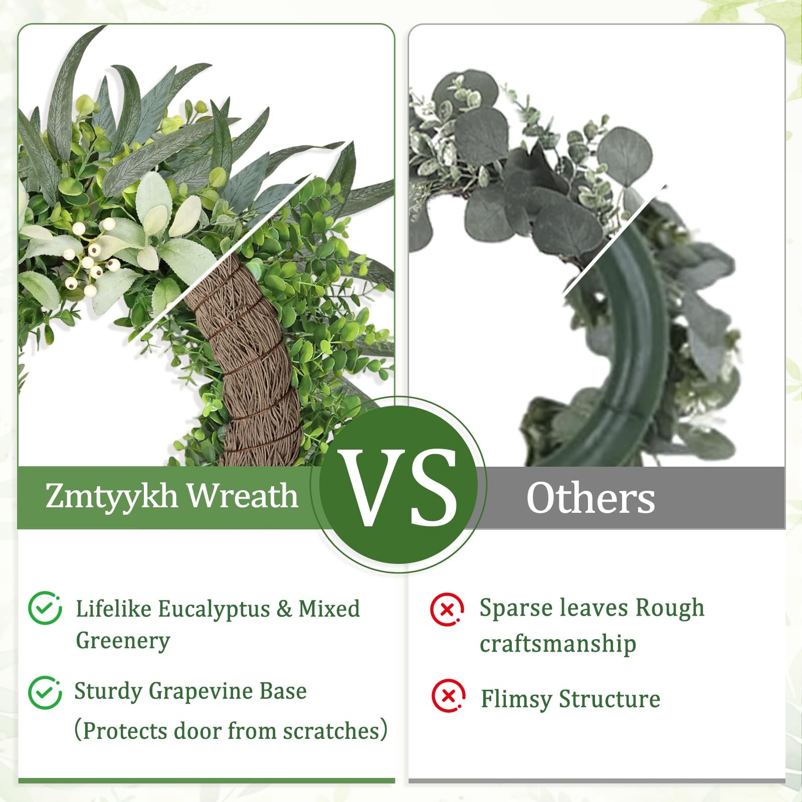 Zmtyykh Eucalyptus Wreath 22 Inch Spring for Front Door 22 inch, Green