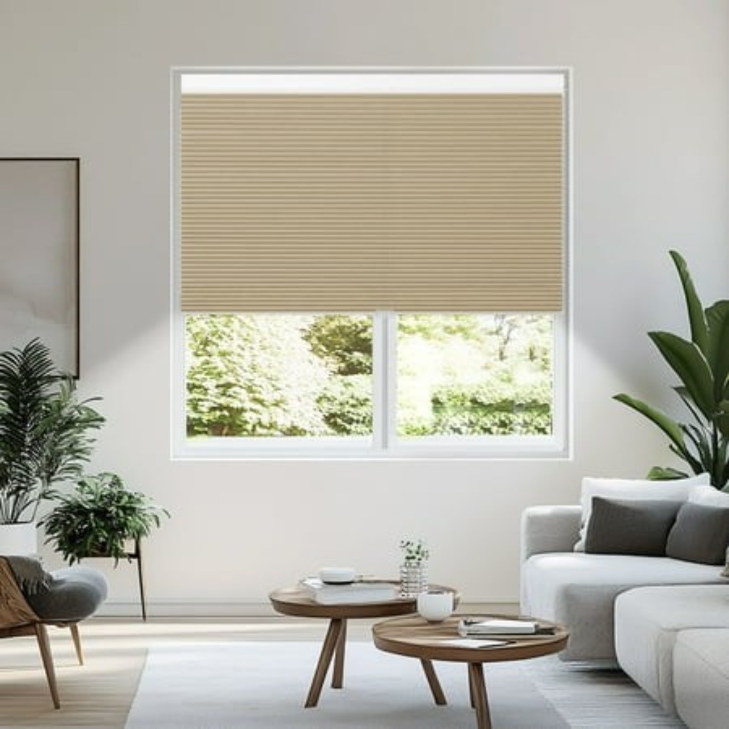 Grandekor WM-DW-16004 Cordless Cellular Window Blinds, Beige Blackout, 29 in W x