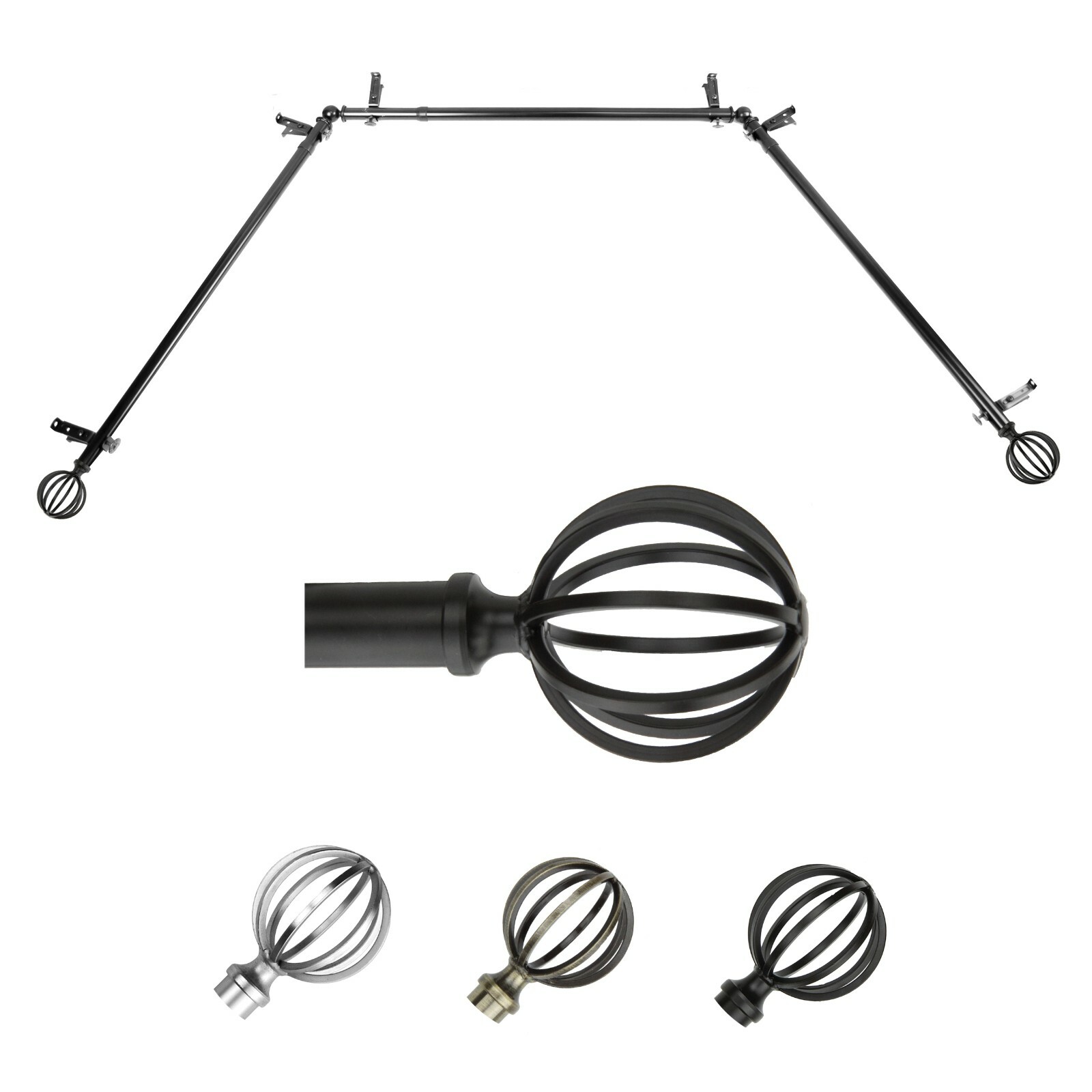 Wireball 13/16″ Bay Window Curtain Rod 20″- 36″, 38″- 72″, choose from 3 colors