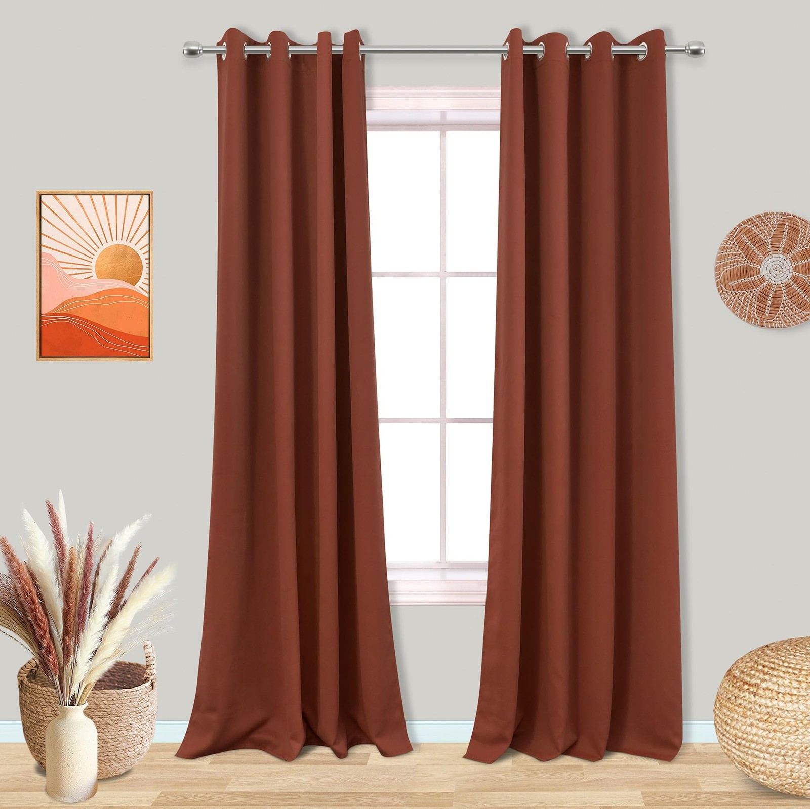 Mrs.Naturall Terracotta Blackout Curtains 84 Inch Length for Bedroom, Fall Autum