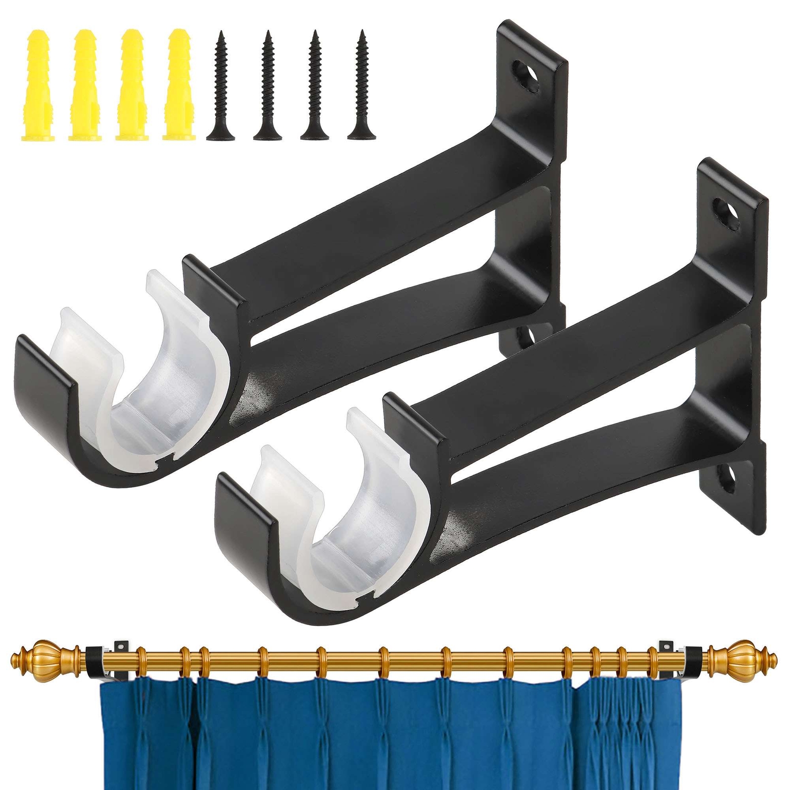 4 PCS Aluminum Alloy Single Curtain Rod Brackets Window Wall Holders for Drapery