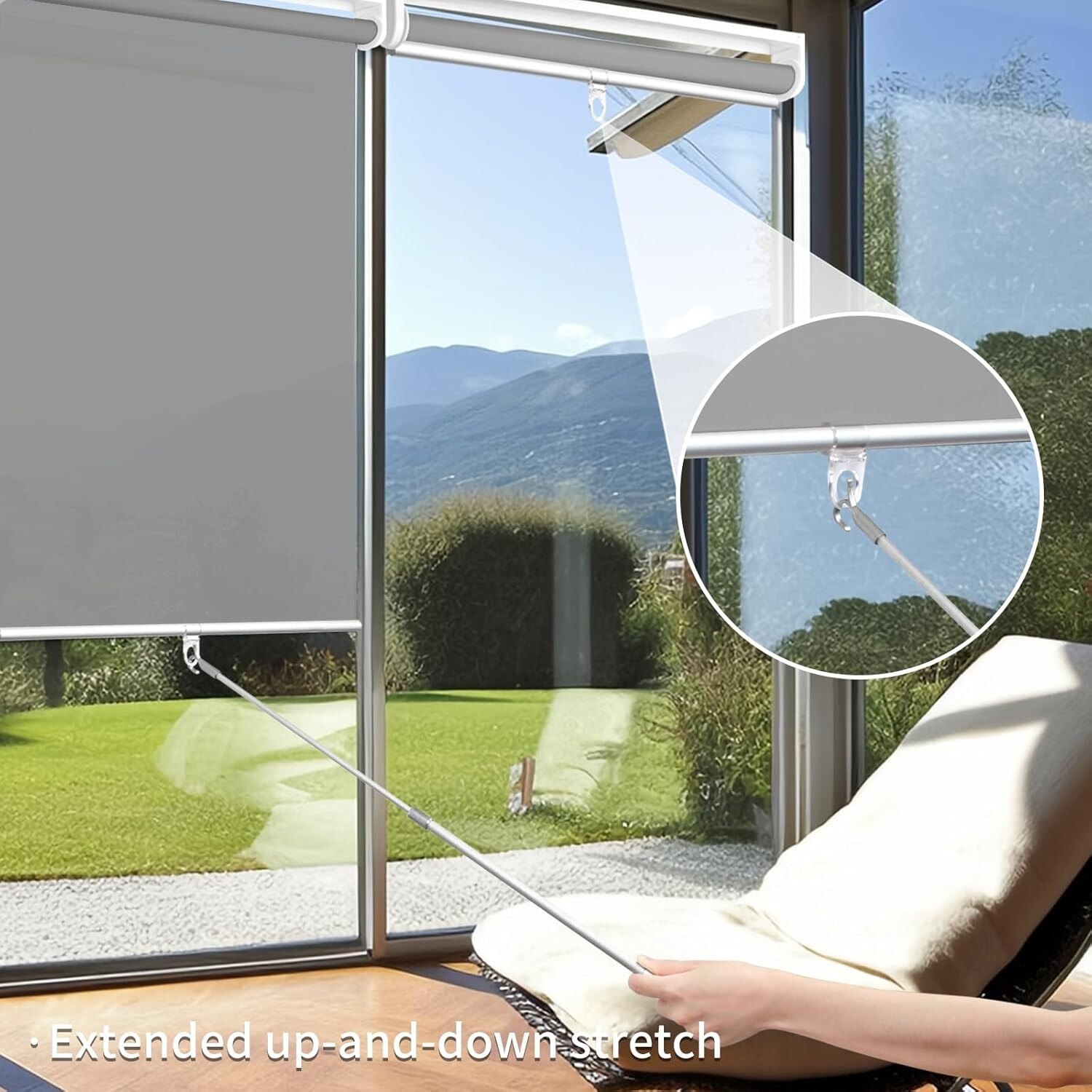 Cordless Fade Resistant Exterior Roller Shade Grey 42in. W x 72in L Room Darken