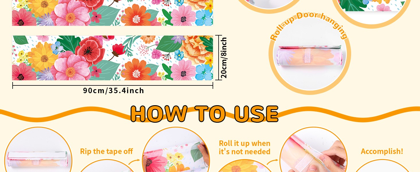 2 PCS Wildflowers Classroom Door Window Cover Flowers Door Curtain Classroom