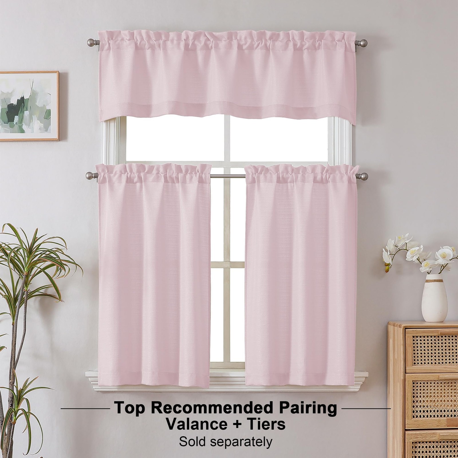 Blush Pink Kitchen Curtains 2 Panel Faux Linen Cafe Short Light Filtering 30×36