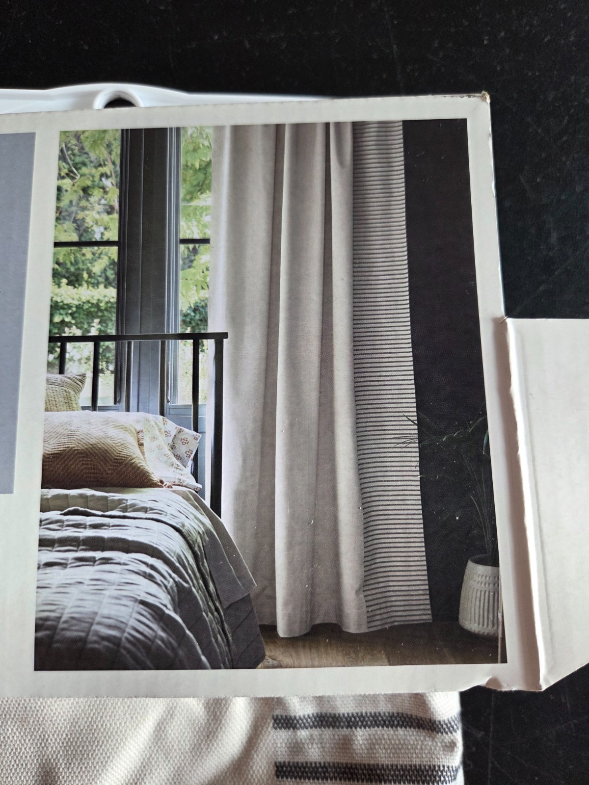 50″x 84″ Threshold Blackout Woven Black Stripe Border Window Cream Curtain Panel