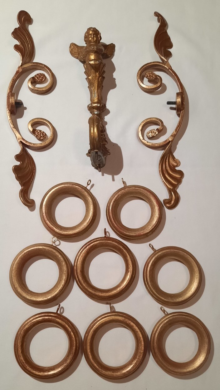 Antique Cast Iron Drapery Finials Hardware Angel Cherub With 8 Drapery Rings