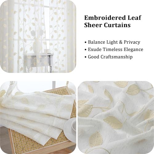 Sheer Curtains 36 Inch Length 2 Panels, 30″W x 36″L (Pack of 2) Natural
