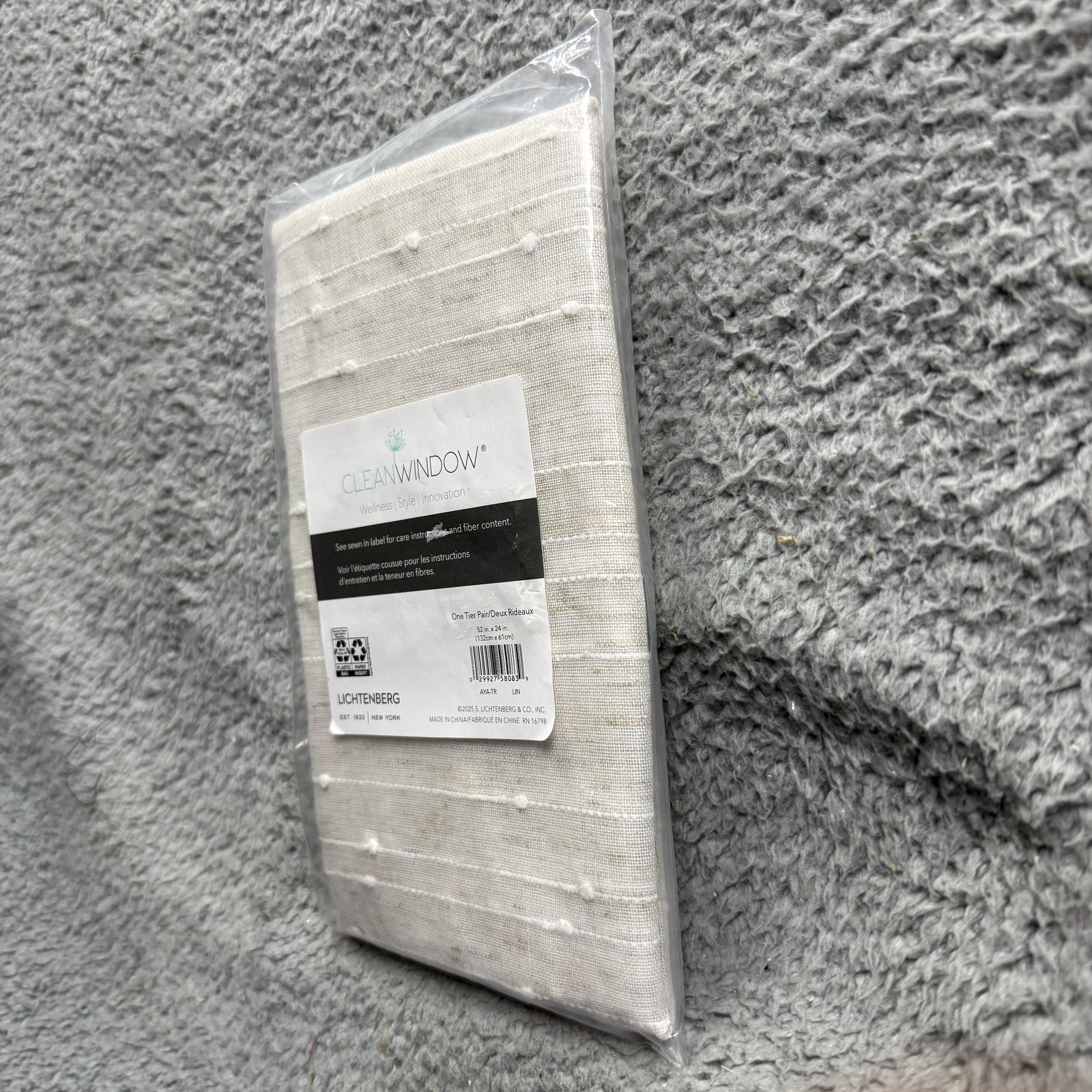 Lichtenberg Clean Window Cafe Tier Curtains 52×24 Beige Striped Textured New