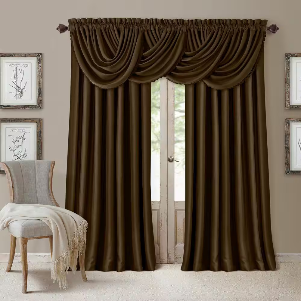 All Seasons Chocolate Solid Polyester Waterfall 52(In)X36(In) Rod Pocket Blackou