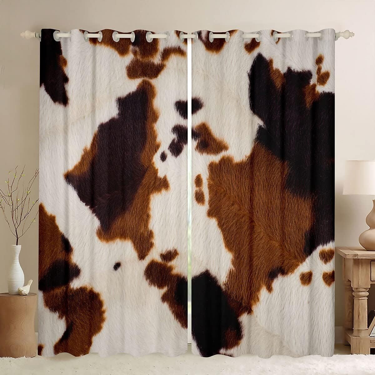 Cowhide Window Curtain Western Farm Animal Fur Window Drapes,Brown White Cow …