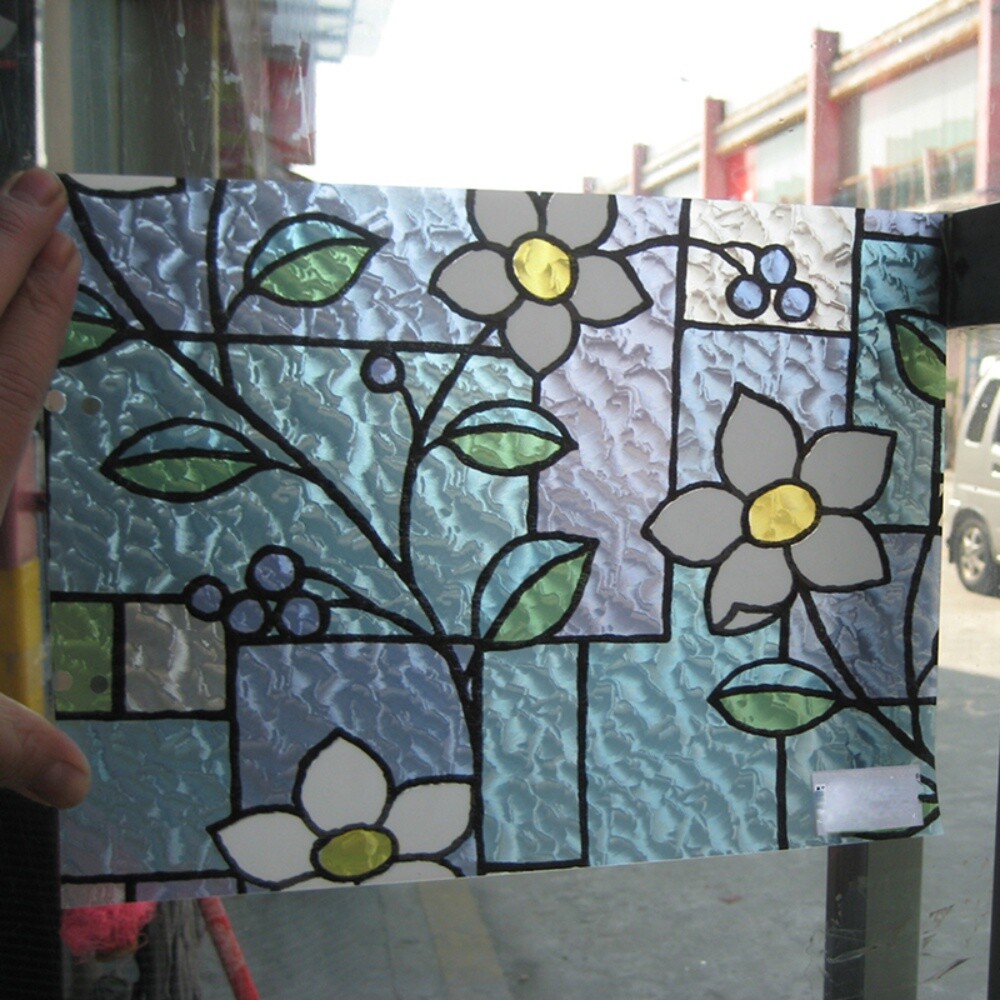 Stained Window Privacy Film Static Cling Flower Pattern Glass Sticker Home Decor