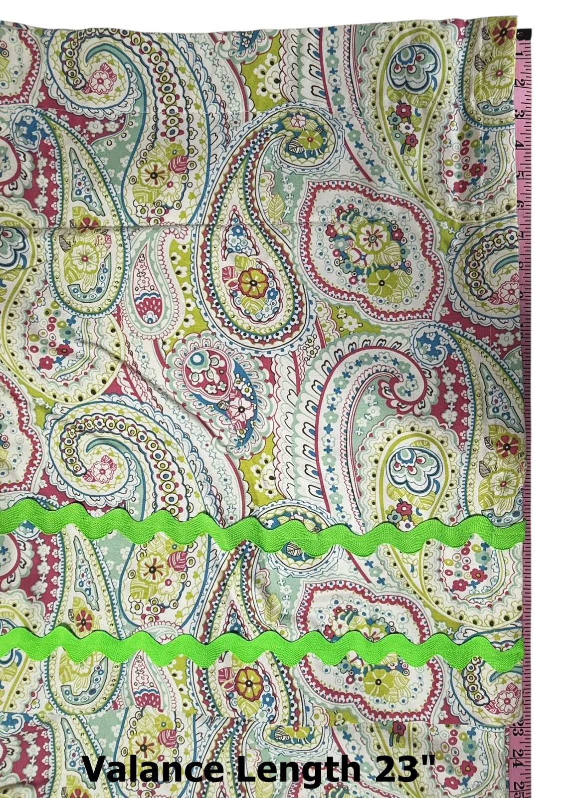 Custom Drapery Curtain Lined Panels Pink Blue Green Paisley Print 2 at 77″x102″