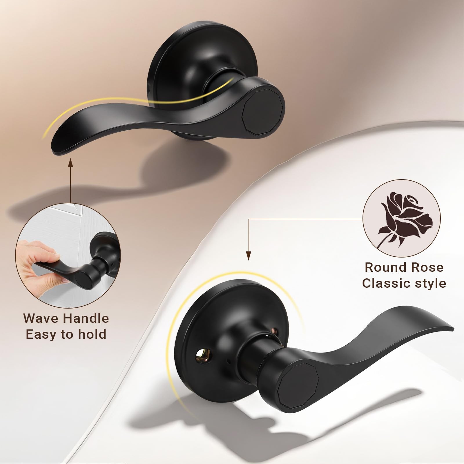 Knobonly 2 Pack Matte Black Pasage Door Levers Interior Door Handles For
