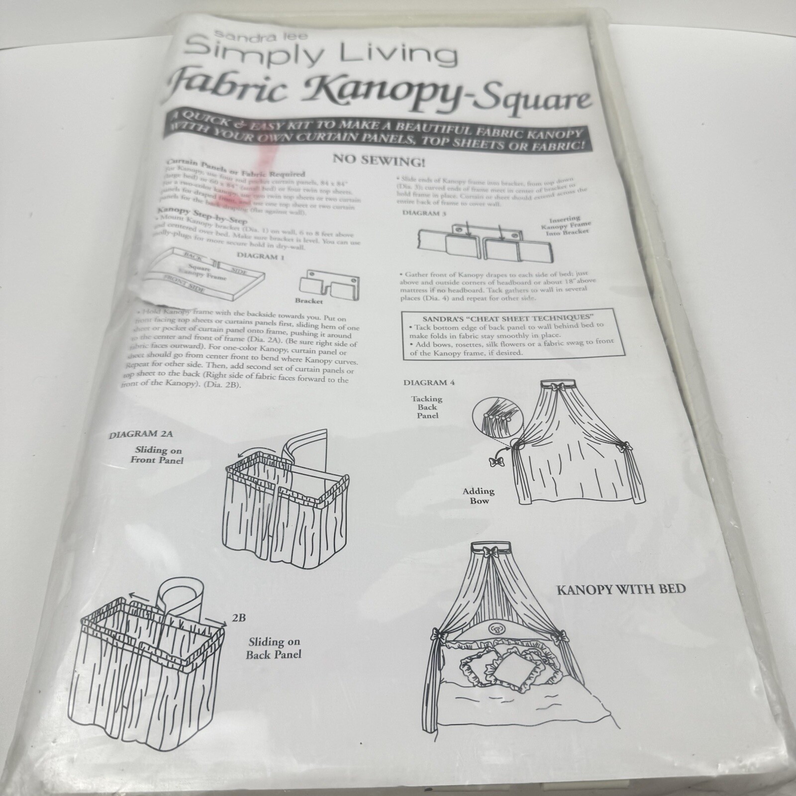 VTG Sandra Lee Simple Living Fabric Canopy Square Curtain Panel Craft No Sew Kit