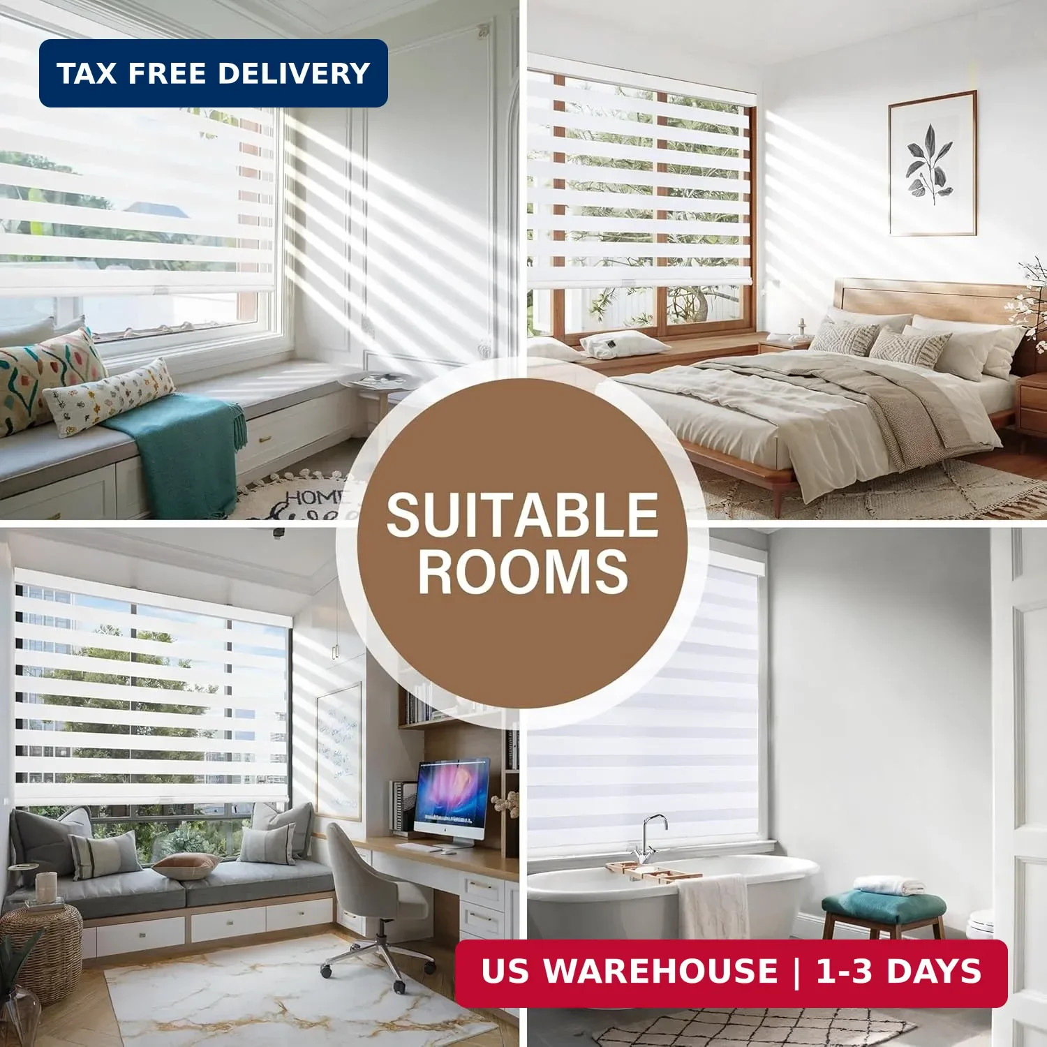 AOSKY Cordless Zebra Blinds for Windows Pull Down Roller Window Shades Dual Laye