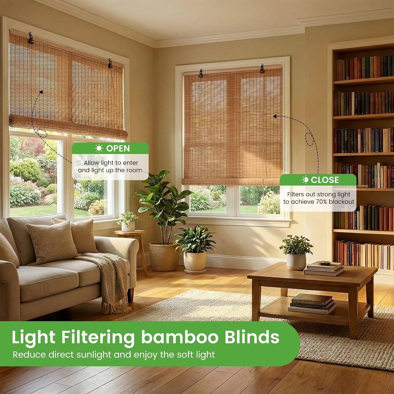 Bamboo Blinds Easy to Install Bamboo Shades Indoor Windows Custom Sizes Roller