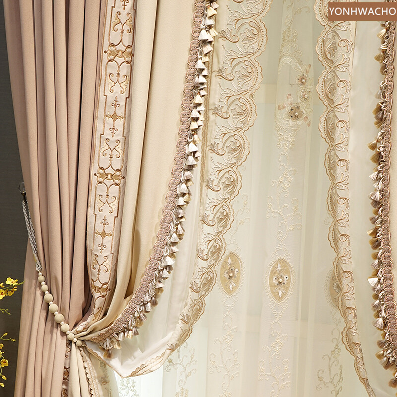 American luxury dirty pink thick Velvet cloth blackout curtain tulle C615