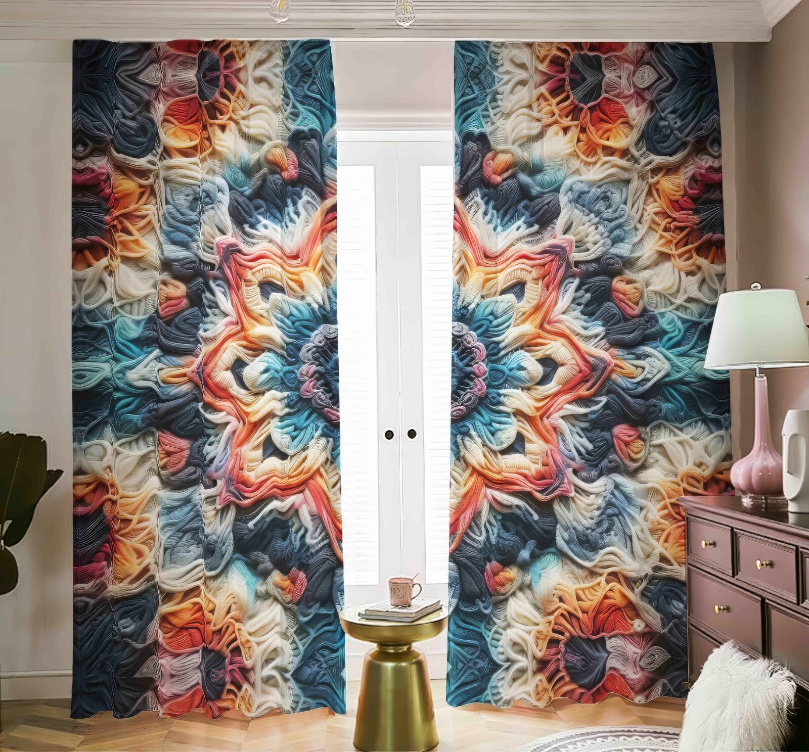 Tie Dye Mandala Blackout Curtains Black Out Abstract Geometric Pastel Rainbow