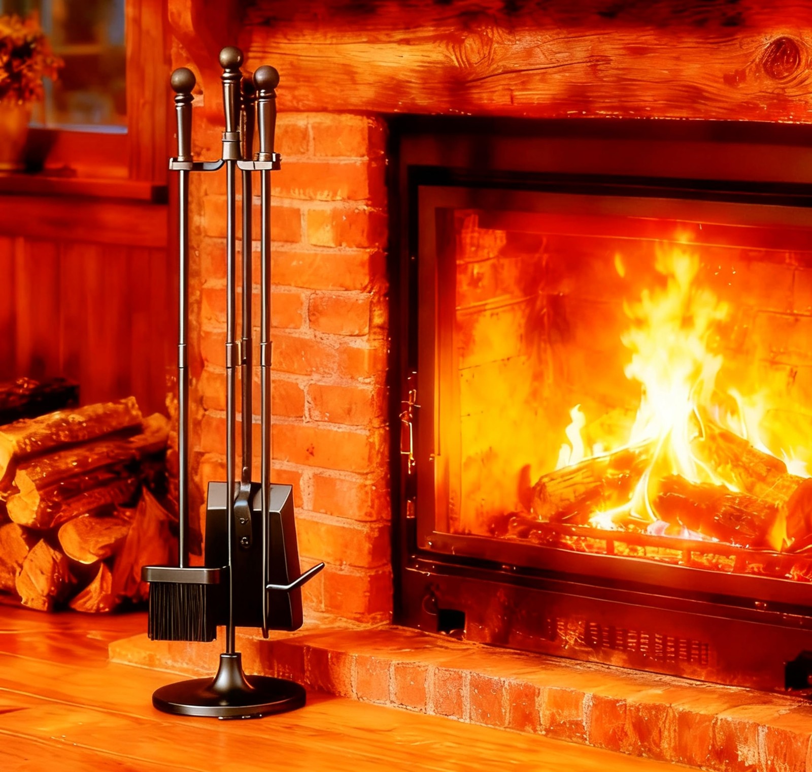 Fireplace Tools Set 4 Pieces Black Wrought Iron Fire Tool Set for Outdoor/Ind…