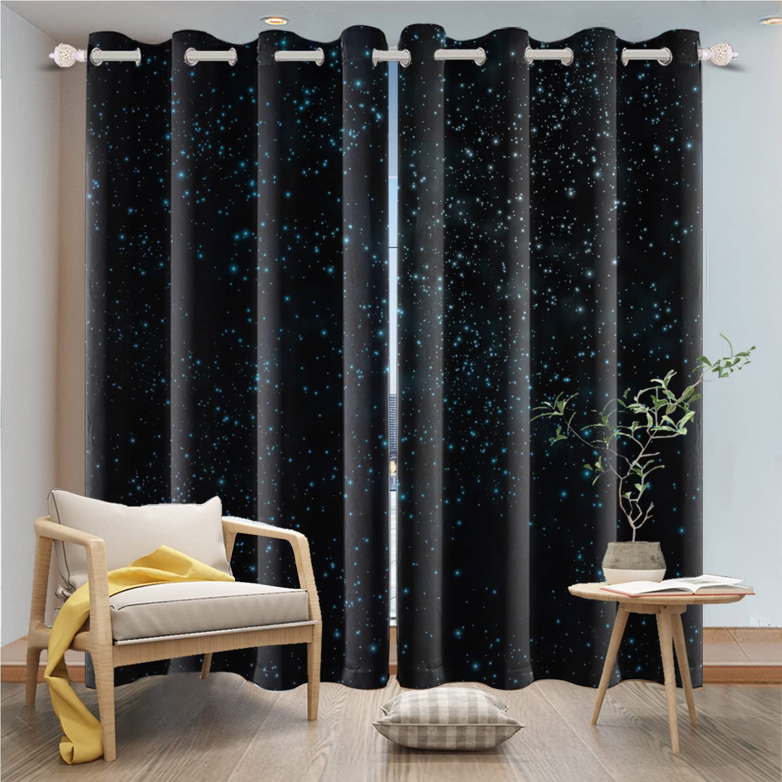 Starry Starry Sky Window Curtains Blue Brilliant Stars Window Treatments Blac…