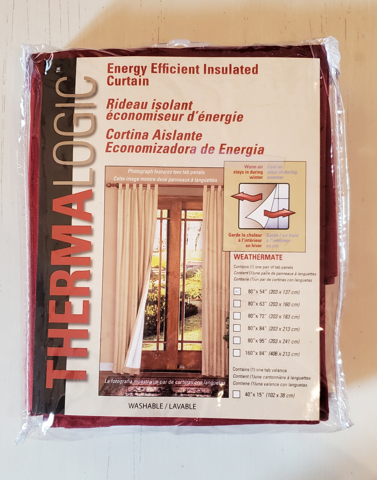 Thermalogic Burgundy Red Weathermate Insulated Curtain Tab Panel Pair, 80″x54″
