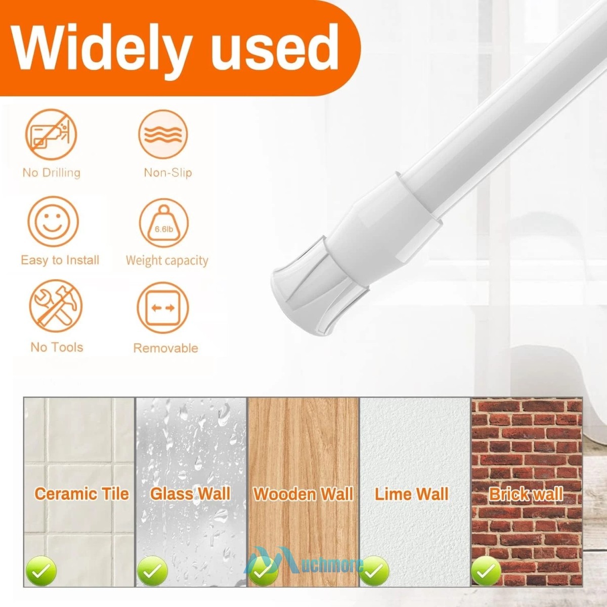 2 Pack Spring Tension Curtain Rods 23-43 Inches, White Spring Loaded Curtain Rod