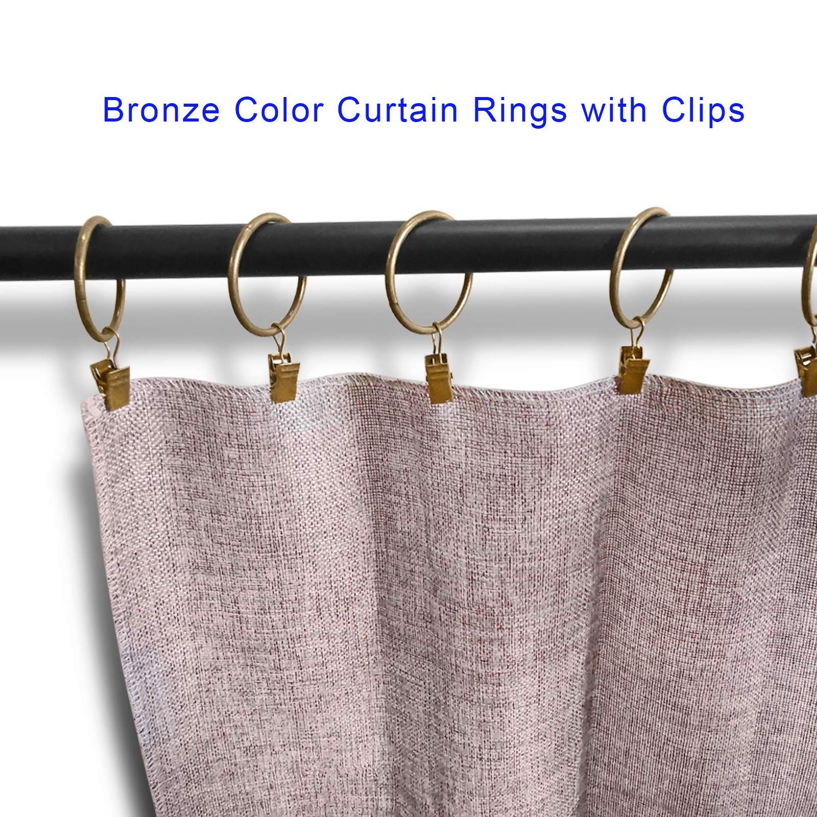 Curtain Rings with Clips 40 Pack Bronze Metal Drapery Rod Hooks 1.5in