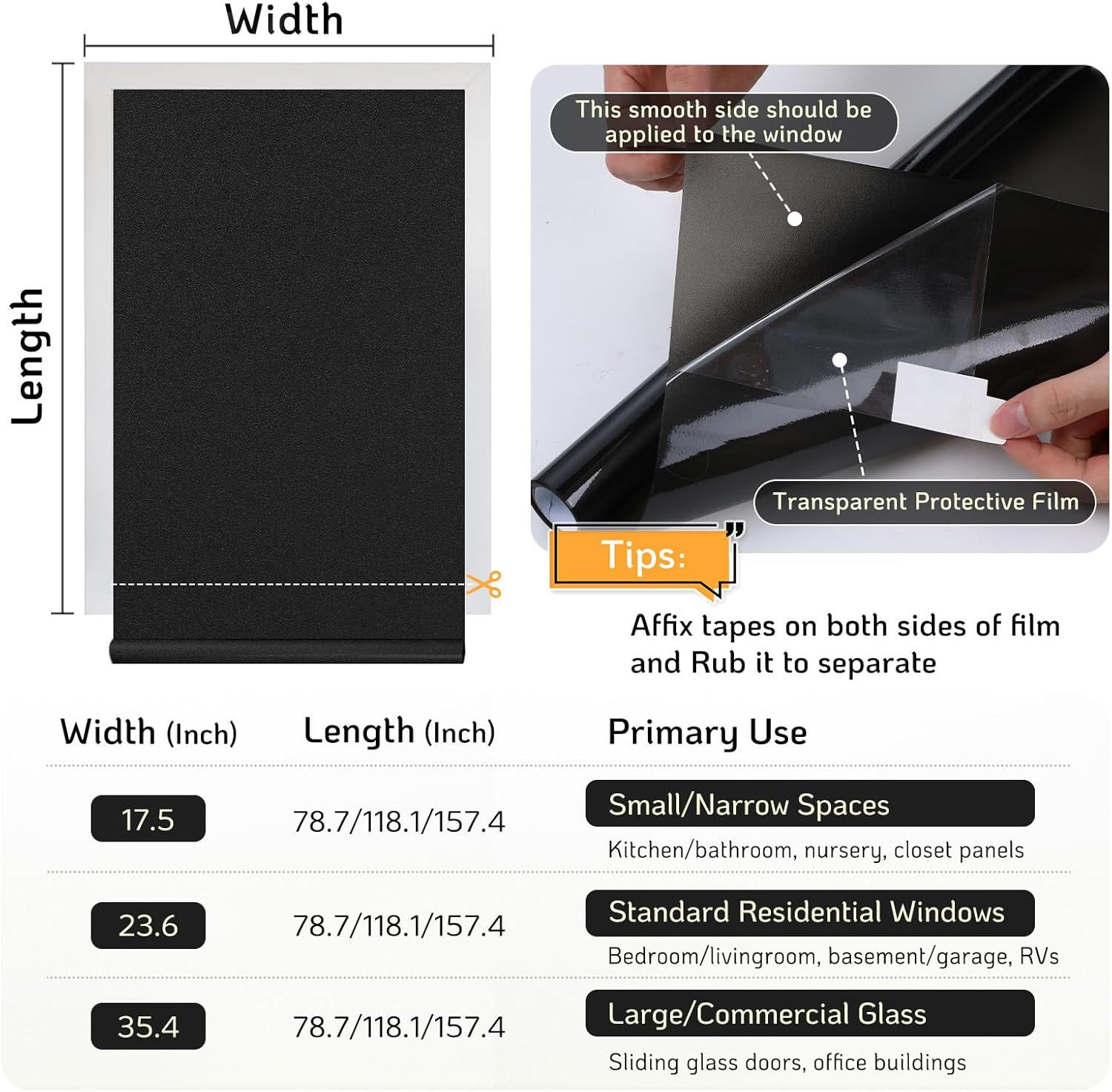 Blackout Window Film, Window Tint for Home Privacy, 17.5″ X 78.7″ |