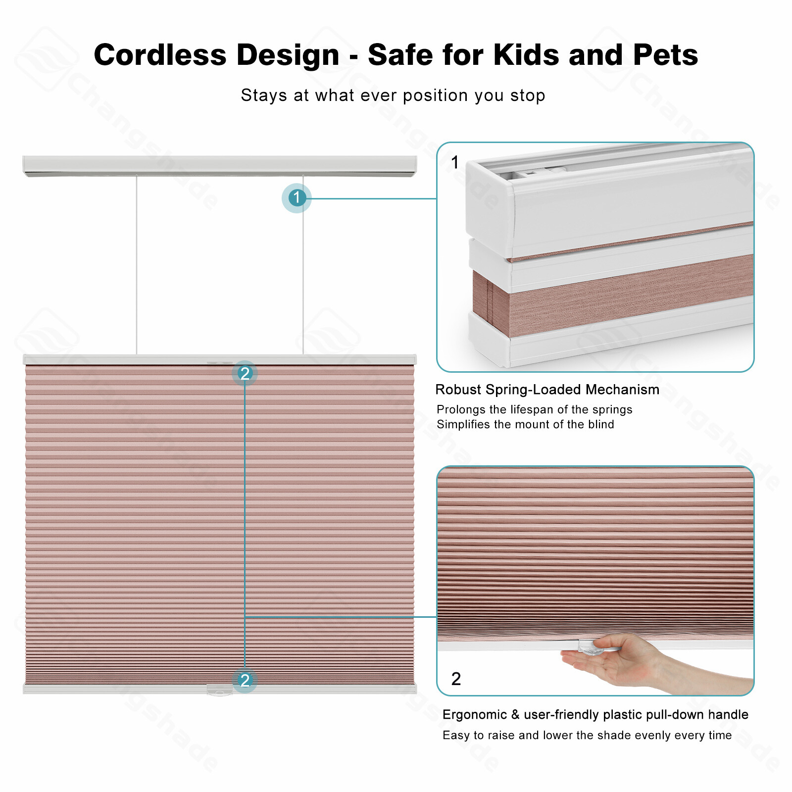 CUSTOM SIZE Changshade 38MM Blackout Cordless Top Down Bottom Up Cellular Blinds