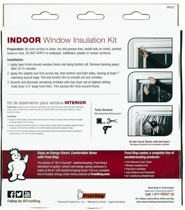 [2X] Frost King V83/3 Heavy Duty Plastic Film Shrink Window Kit 3-Pk 42″ x 62″