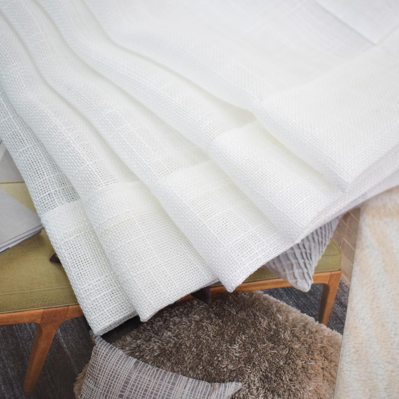 White Sheer Linen Textured Curtains 52×80 inches 2 Panels Grommet Top 80 in