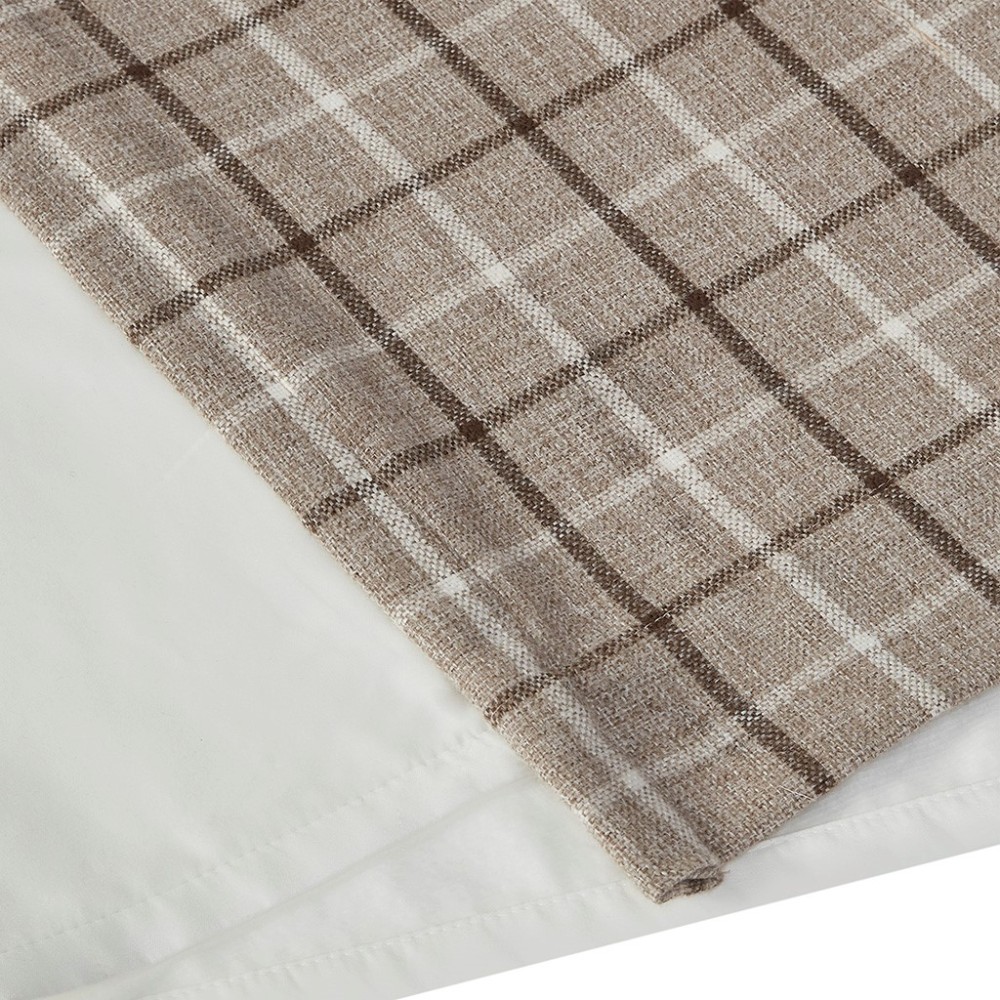 Plaid Rod Pocket and Back Tab Curtain Panel with Fleece Lining Brown 50×95″