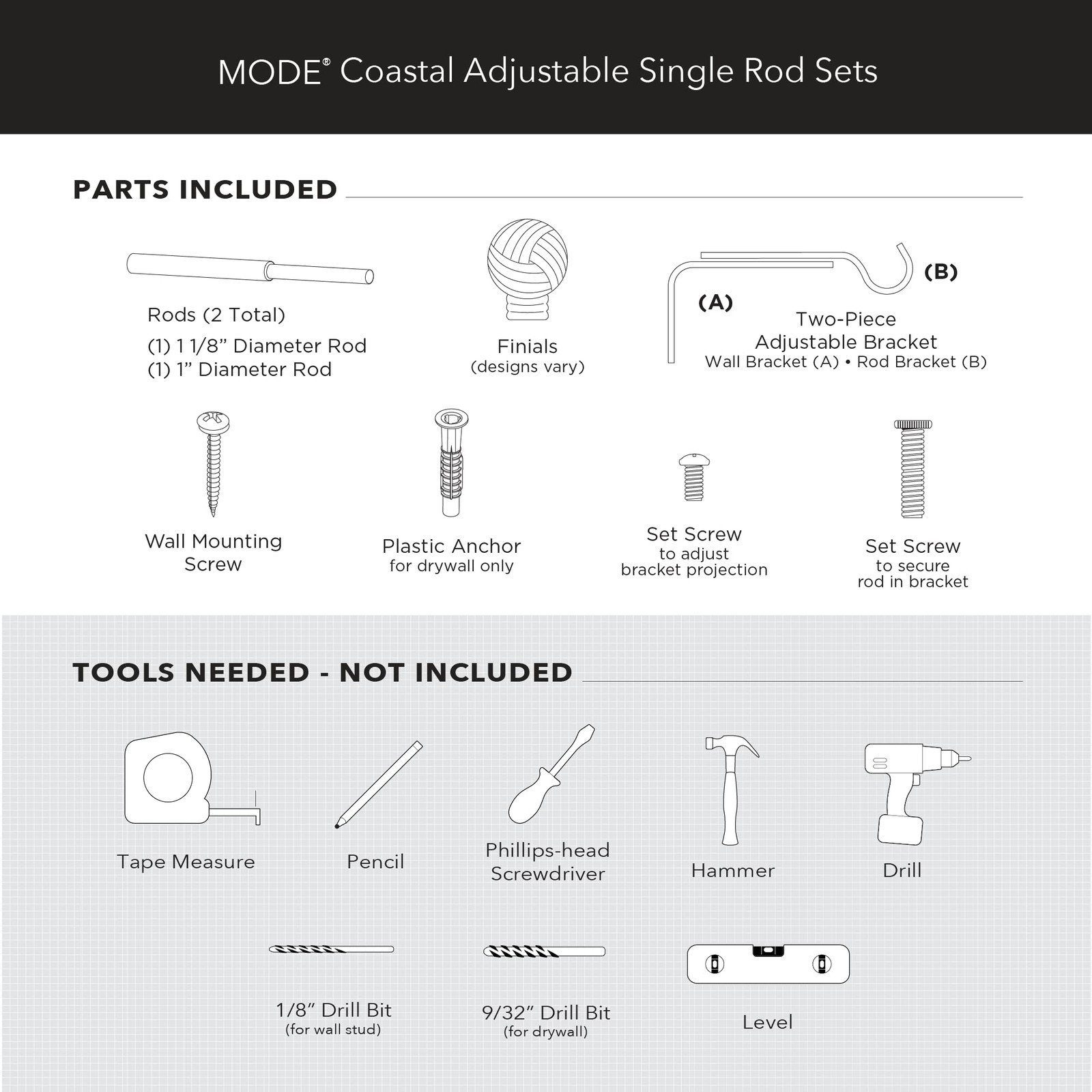 Mode Coastal Collection 1 1/8 Diameter Curtain Rod Set Coastal Jute Curtain Rod