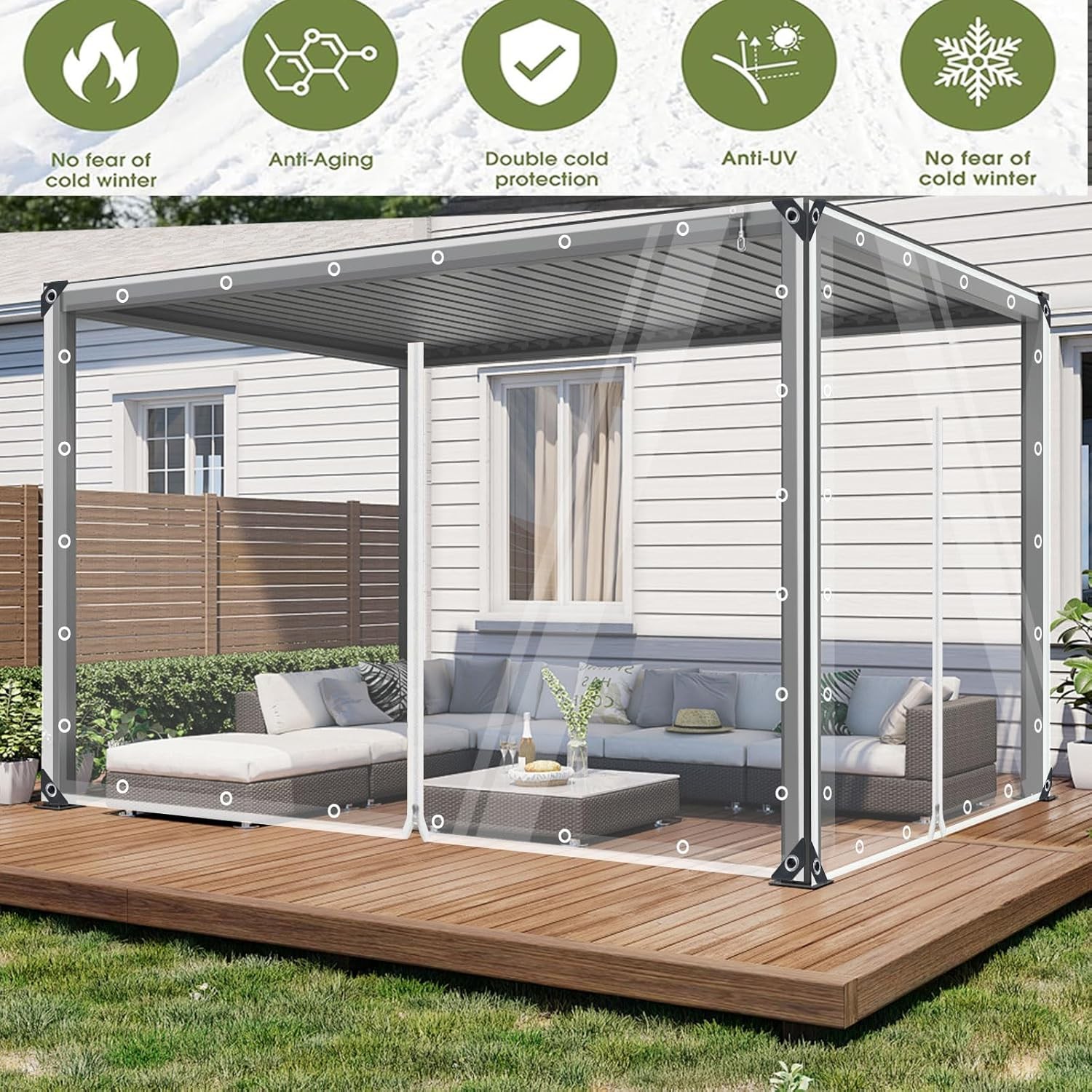 Clear Tarp Patio Enclosure Waterproof PVC Curtains Gazebos W/ Double Zip