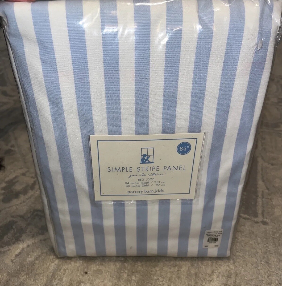 NEW POTTERY KIDS BARN BLUE WHITE STRIPE 84” LENGTH One PANEL CURTAIN BELT LOOP